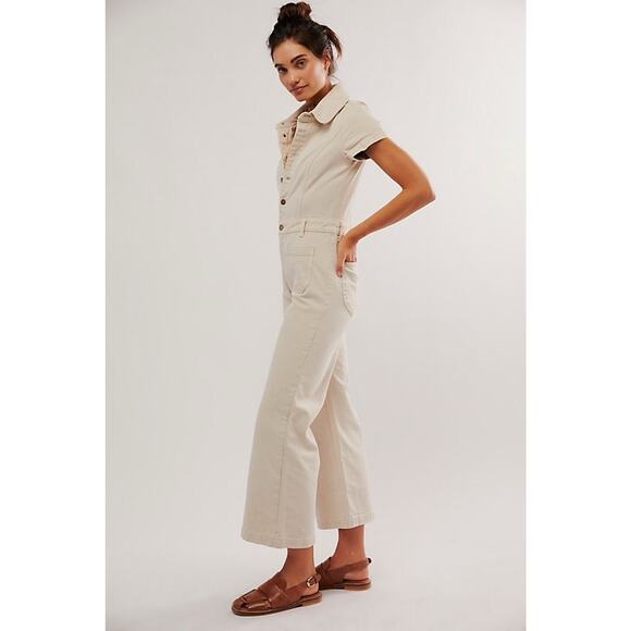 Rollas Jumpsuit White/Ivory/Cream Denim S Free People Western boho cowgirl - Picture 3 of 4